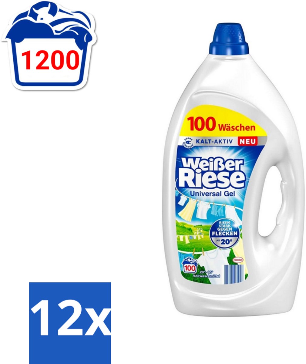 12 x Weißer Riese - Wasmiddel - Gel - Witte Was - 4.5L - 100 Wasbeurten - Witte Was - Wasmiddel - Wasgel - Vlekken Verwijderen - Wasformule
