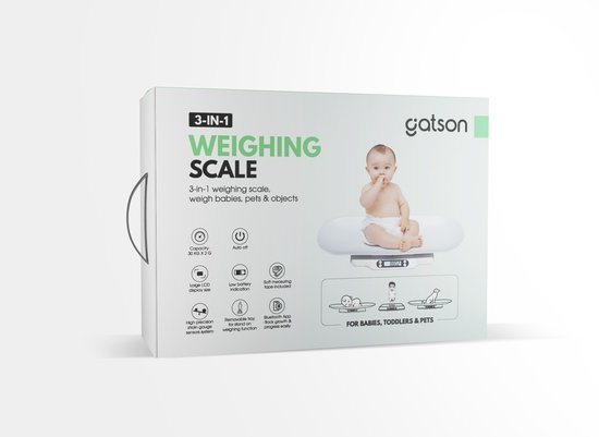 Gatson Babyweegschaal - Met App - Tot 30kg - Inclusief Meetlint - Dierenweegschaal - Weegschaal baby - Babyshower