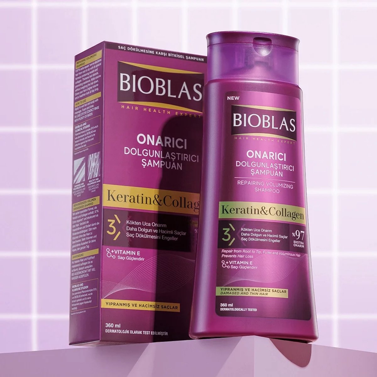 Bioblas Keratine & Collageen - Herstellende Volumegevende Anti-Haaruitval Shampoo - 360 ml