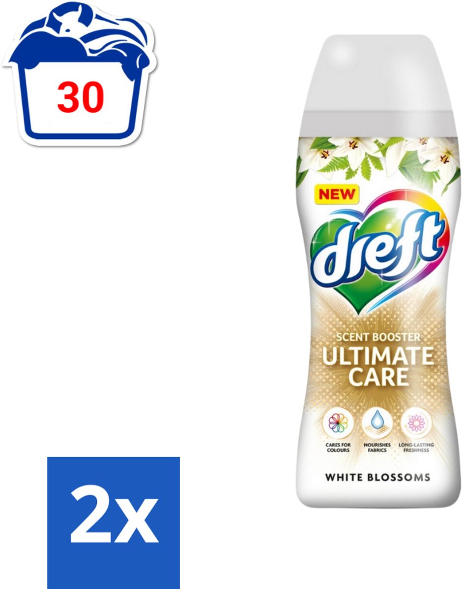 Dreft - Ultimate Care - Wasverzachter - Geurbooster - Gekleurde Was - Witte Bloem - 15 Wasbeurten - Voordeelverpakking - 2 stuks