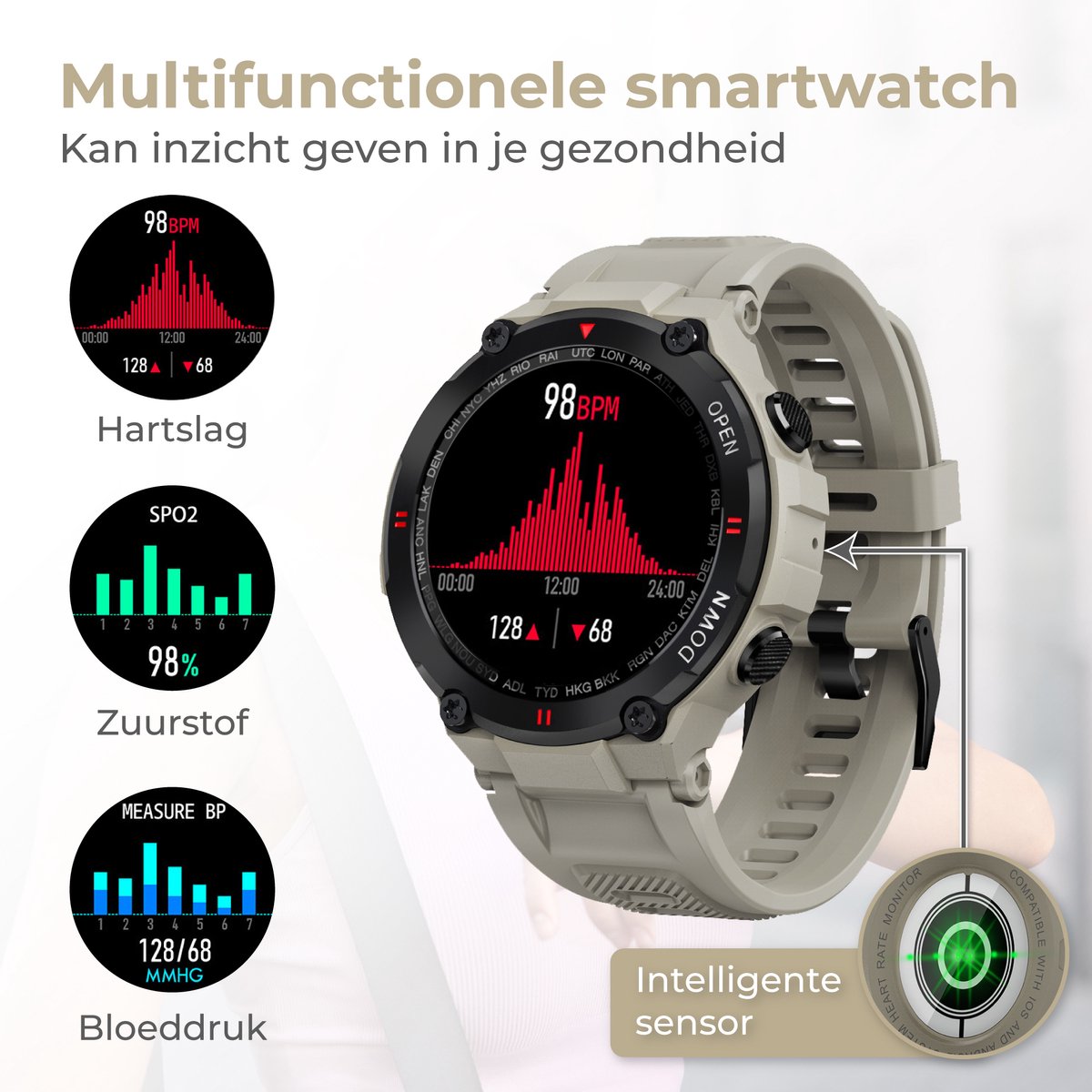 Afbeelding 2 van Nuvance Outdoor Smartwatch 45mm Grijs IP67 Waterdicht