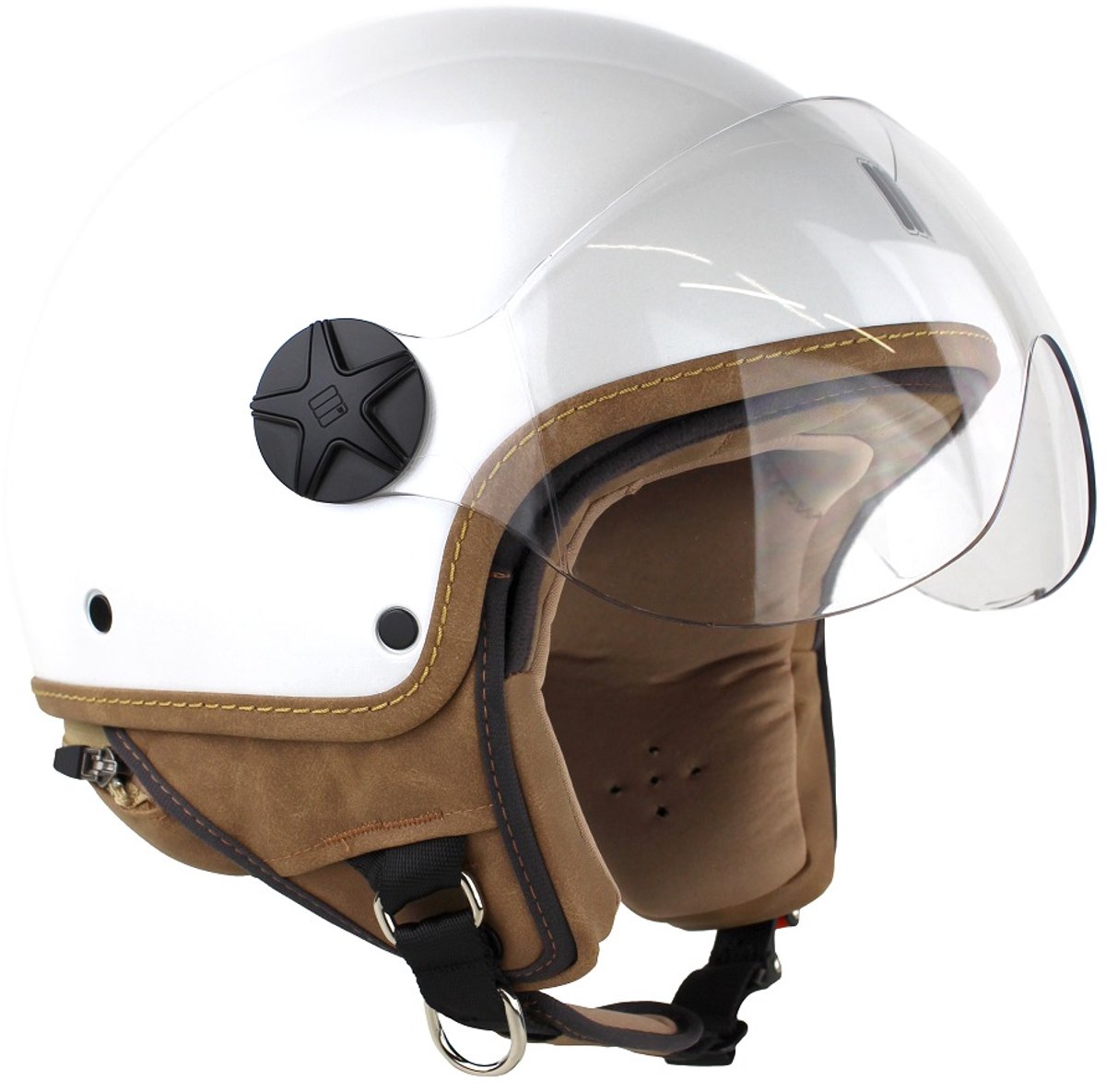 Motocubo Ant - Jethelm met Vizier - Geschikt als Scooter Brommer Motor Snorfiets helm - maat L - Parel Wit - ECE 22.06 goedgekeurd
