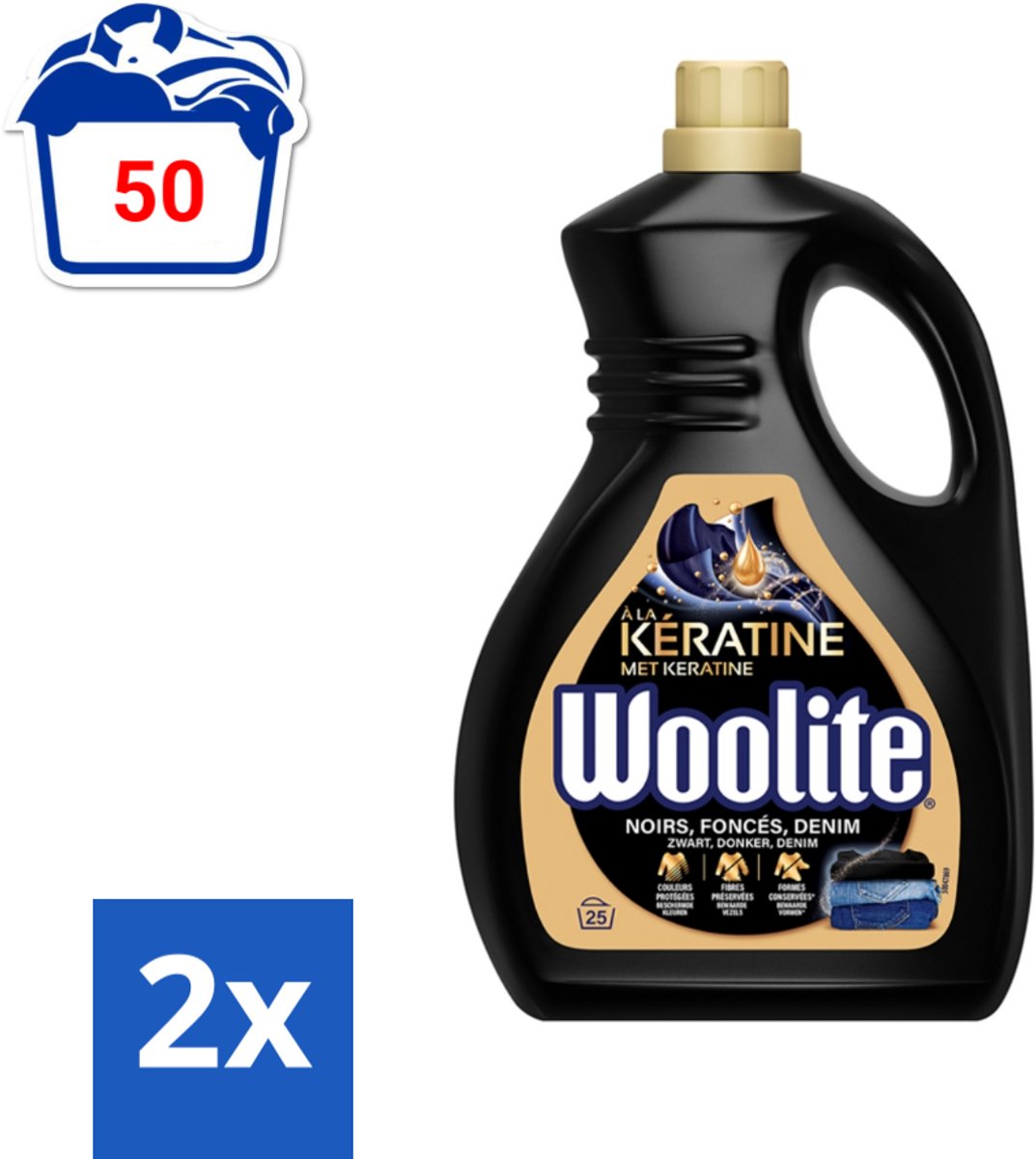 2 x Woolite Dark - Vloeibaar Wasmiddel - Met Keratine - Donkere & Denim Was - 25 Wasbeurten - 1,5L - Wasmiddel Voor Donkere Kleding - Denim Wasmiddel - Kleurbescherming - Wasmiddel Met Keratine - Wasmiddel Voor Handwas