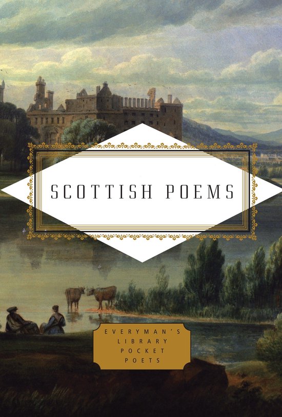Boek 'Scottish Poems' met schilderij van een kasteel en meer.