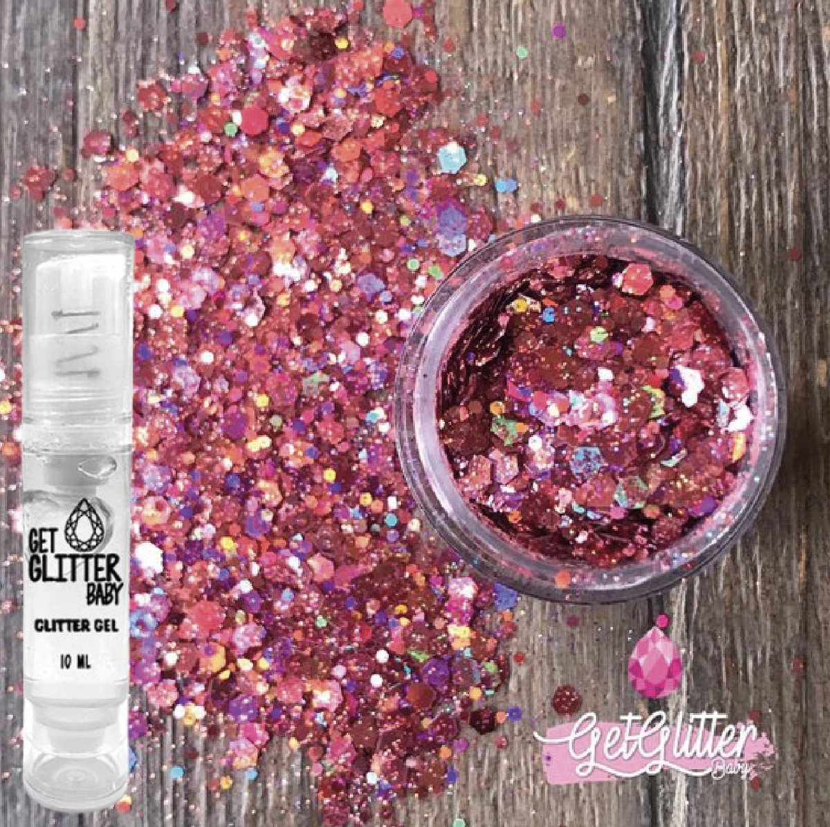 GetGlitterBaby® - Biologische / Biologisch afbreekbare Chunky Festival Glitters voor Lichaam en Gezicht Jewels / Biodegradable Face Body Glittergel - Oud Roze en Glitter Gel Balm HuidLijm