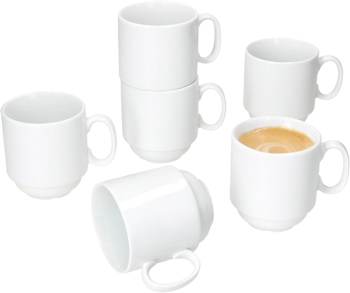 MamboCat Set van 6 TOMMY stapelbare koffiemokken wit porselein 220ml