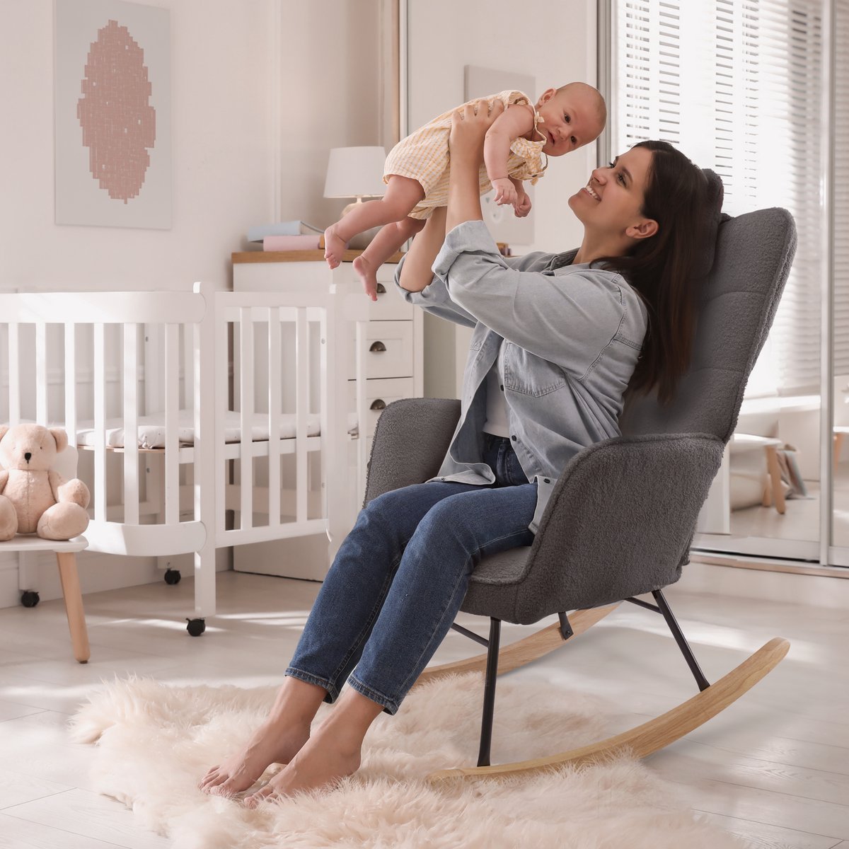 Schommelstoel - Stoelen - Meubels - Fauteuil - Grijs - 92 cm x 71 cm x 101 cm — afbeelding 6