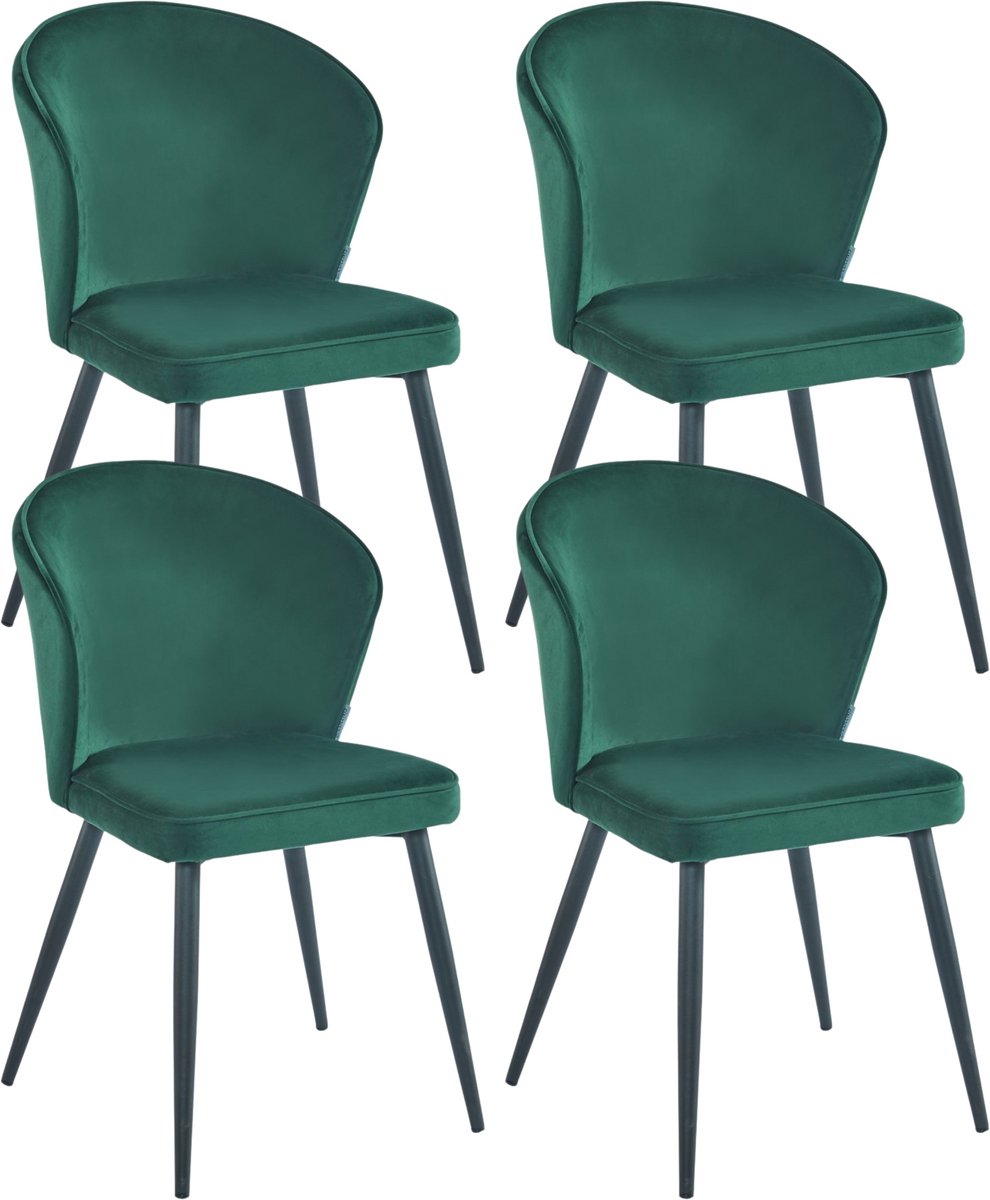 Colenis Curve Eetkamerstoel - Set Van 4 - Groen - Velvet - Zwarte Poten