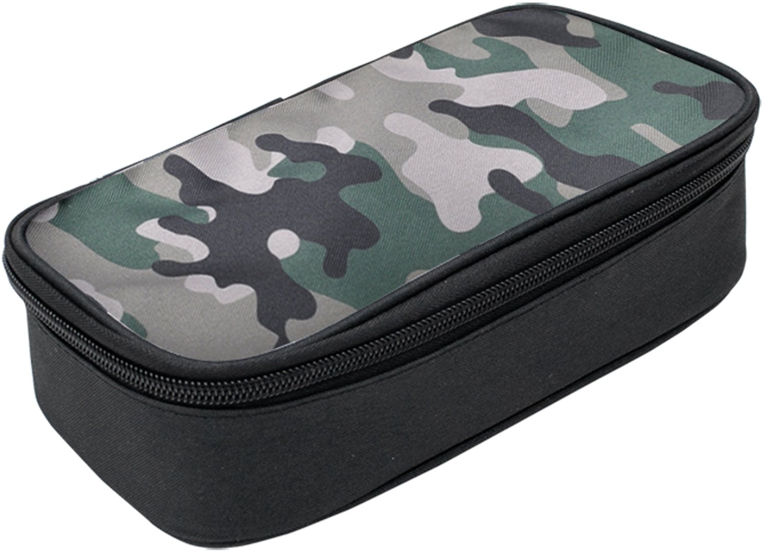 SOHO - Luxe Etui Bakmodel XL - Pennenzak - Penetui - Voorzien van dubbelvak - Apart vak voor geodriehoek - 24x12cm - Camouflage Groen