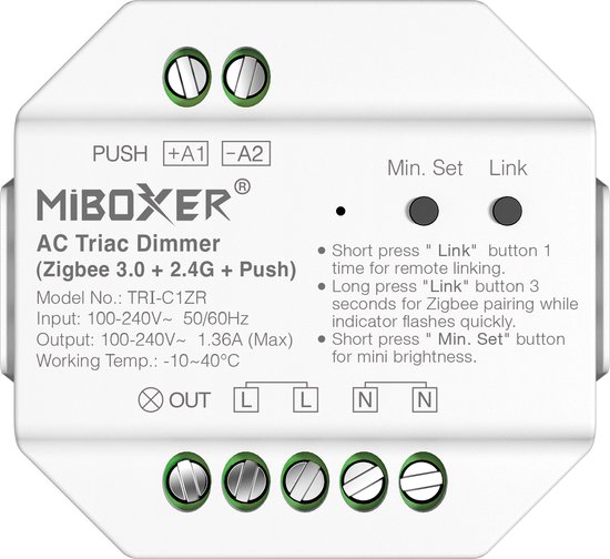Zigbee Inbouw Smart LED Duo Dimmer – 2x 0-100 Watt – Fase afsnijding – Compatibel met draadloze schakelaar – ECO-DIM.05 Zigbee