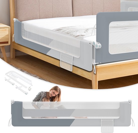 Barrière de lit 200 cm, protection antichute, pliable, rotative à 180 degrés, barrière de protection de lit pour petits enfants, filet aéré, réglable en hauteur, protection antichute, lit pour lit d'enfant,