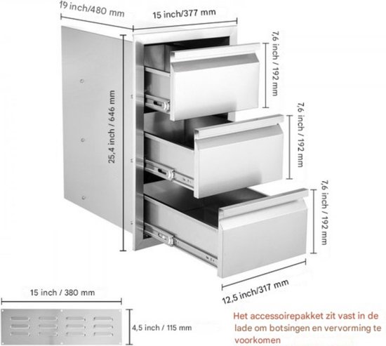 Ladekast Buitenkeuken Luxe - Barbecue - RVS - Voedingskwaliteit - 19,4 kg Opslaglade van Vonroc — afbeelding 4