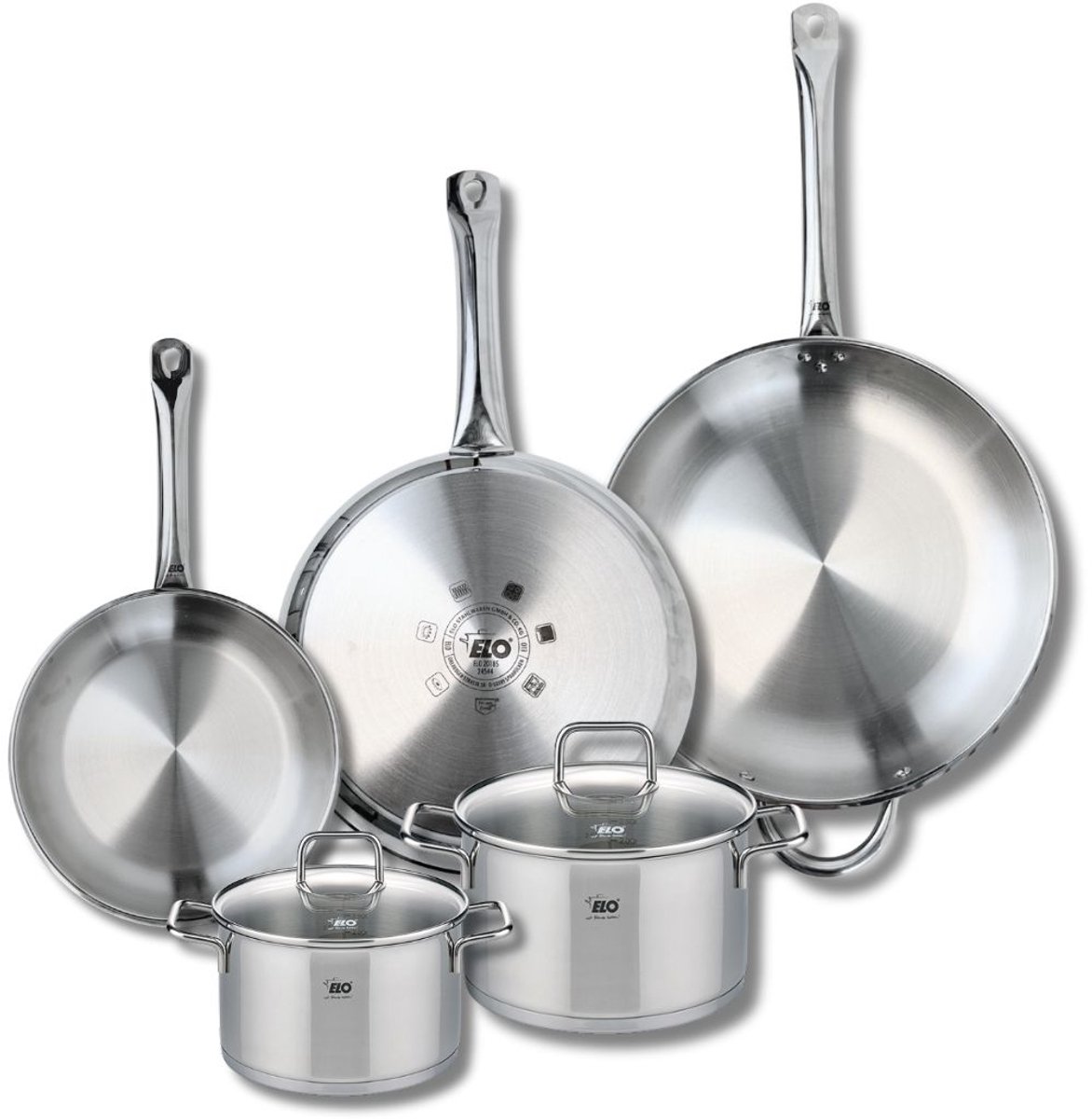 Set van 3 Kookpannen 24, 28 en 32 cm en 2 braadpannen 16 en 20 cm Elo Profi Citrin