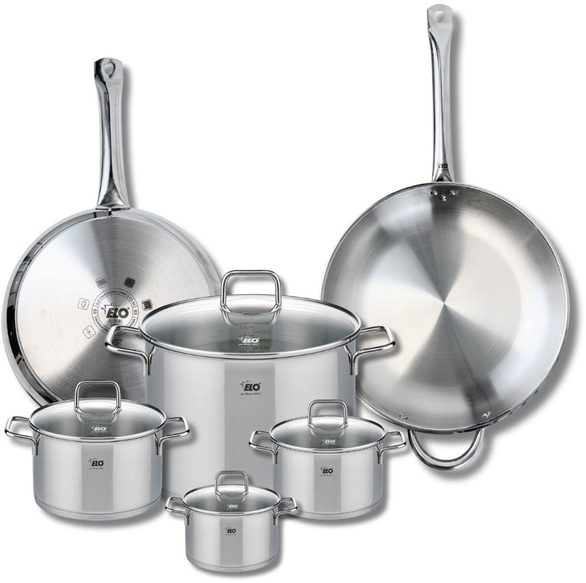 Set van 2 Bakpannen 28 en 32 cm en 4 Kookpotten 12, 14, 16 en 26 cm Elo Profi Citrin