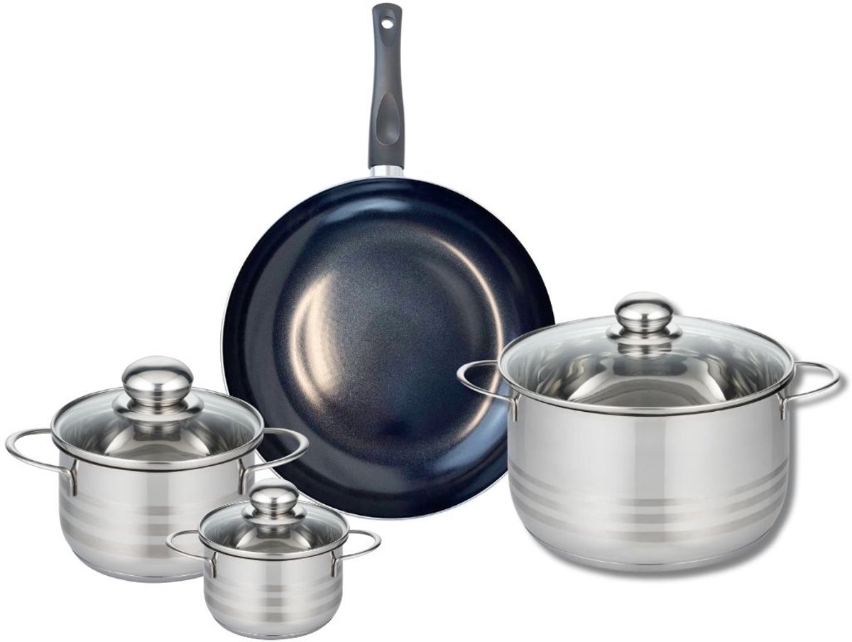 Set van 1 Koekenpan 28 cm en 3 kookpotten 12, 16 en 24 cm Elo Prima Brillant