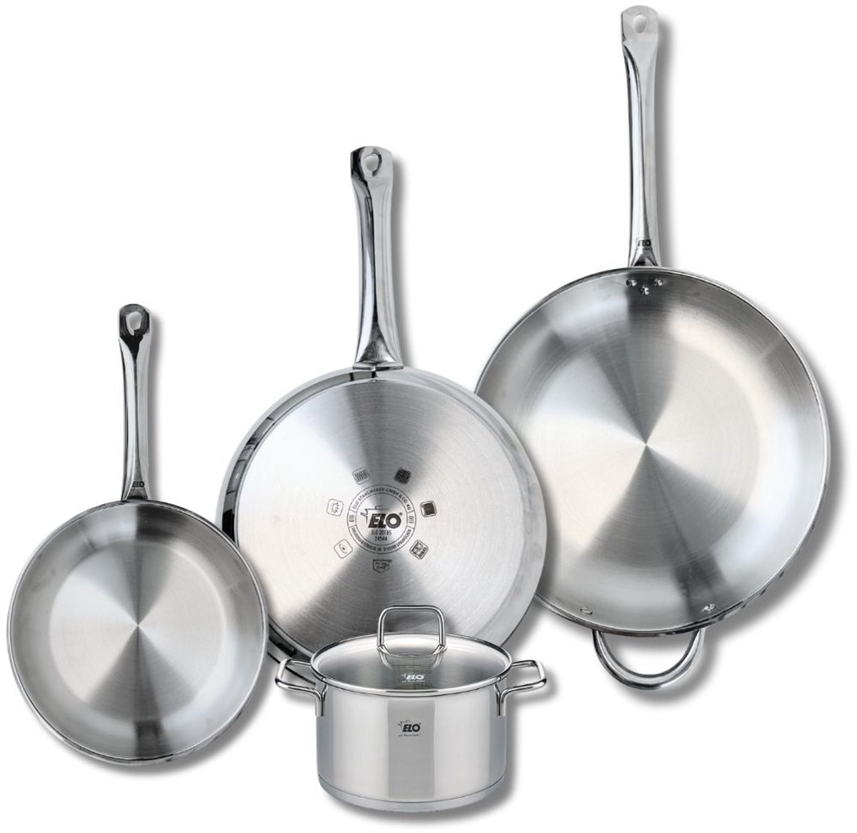 Set van 3 Koekenpannen 24, 28 en 32 cm en 1 braadpan 16 cm Elo Profi Citrin
