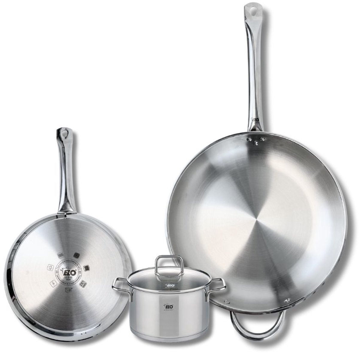 Set van 2 Koekenpannen 24 en 32 cm en 1 braadpan 14 cm Elo Profi Citrin