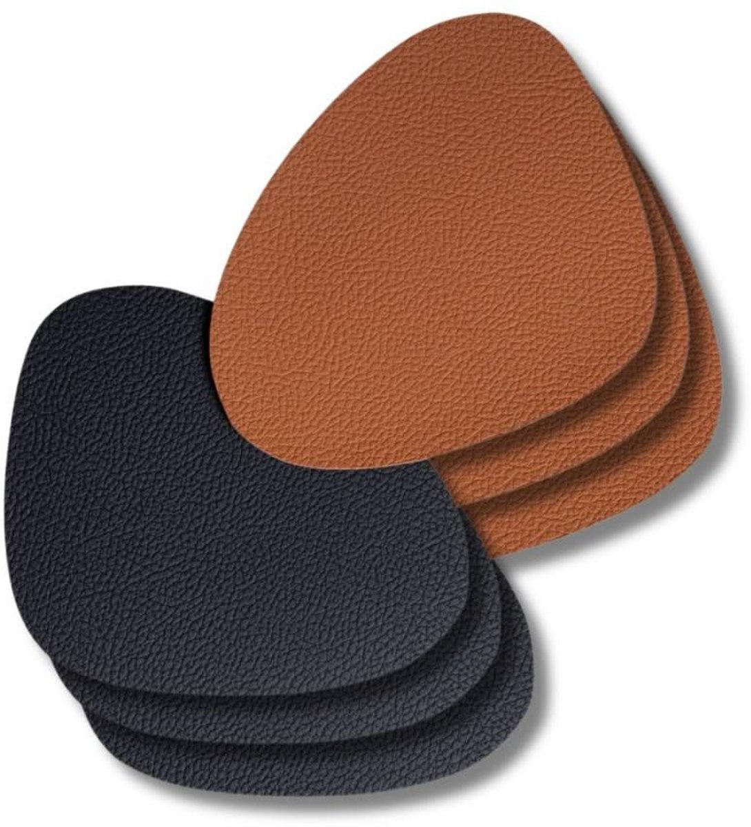 Cookinglife Onderzetters - Onderzetters voor Glazen - Dubbelzijdig Onderzetter - Coaster - Vegan Kunstleer - Zwart/Cognac - 13 x 11 cm, 6 Stuks