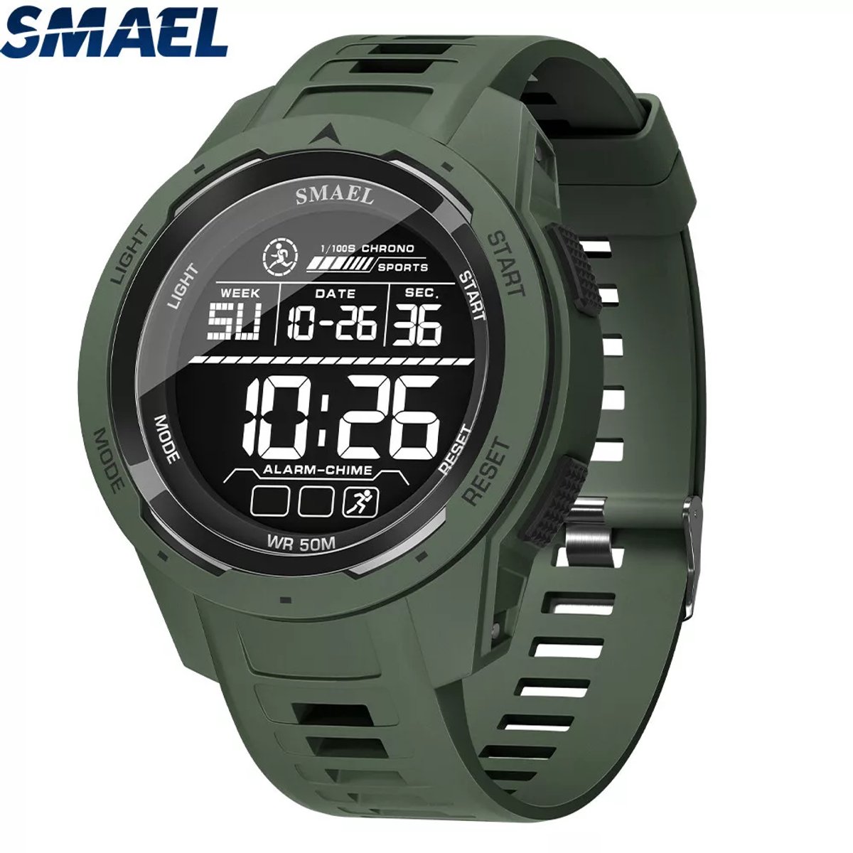 Shockbestendig Heren Horloge Groen| Smael | 8105| Shock | Waterdicht | Glow in dark | Mud Master | Licht | Rubberen band | Stappenteller , Timer Agenda| Digitale polshorloge| Sporthorloge |Militair Horloge ,Stopwatch ,Alarm,LED| Cadeau |46MM| Groen