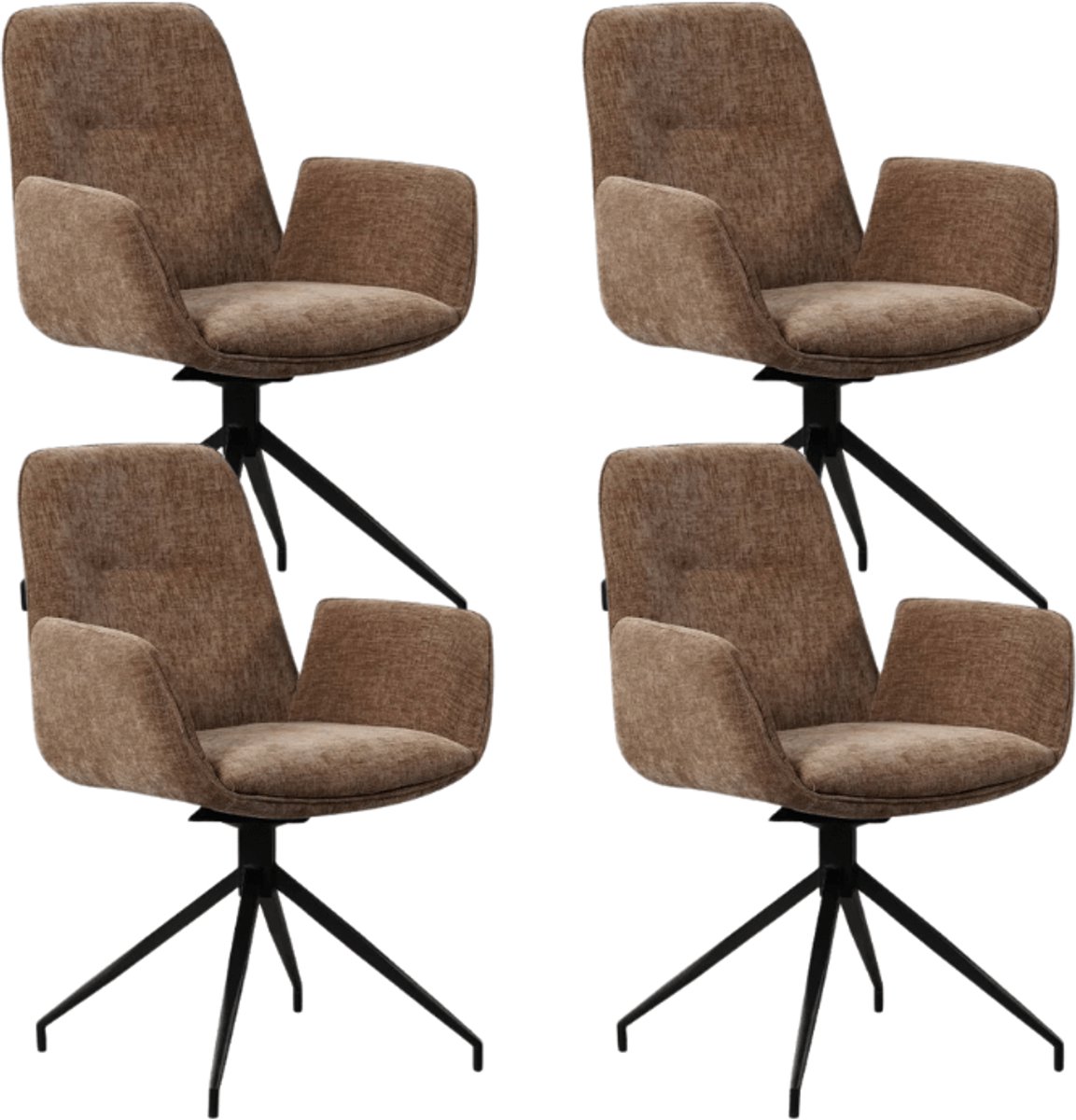 Dimehouse Set van 4 Draaibare Eetkamerstoelen Nela Chenille Taupe - Met Armleuningen - Chenille - Design
