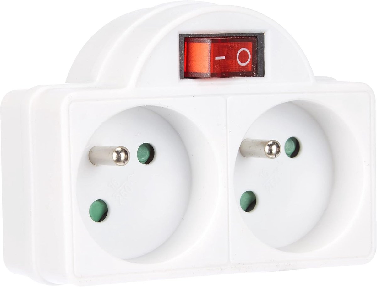 Stekkeradapter Biplite met Schakelaar - 2 Stopcontacten - 16 A - Wit