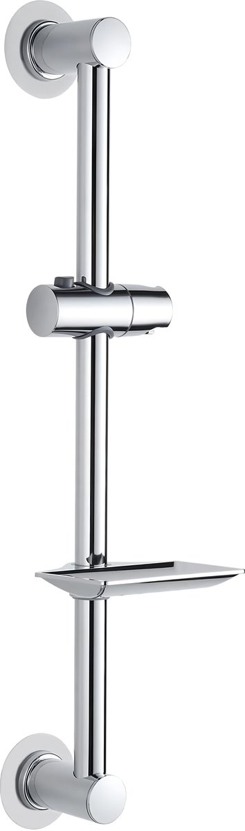 Famanu - Zelfklevend Douchestangset, Universele Douchestang met Zeepbakje, 600 mm, Roestvrij Staal, Chroom, Zilver