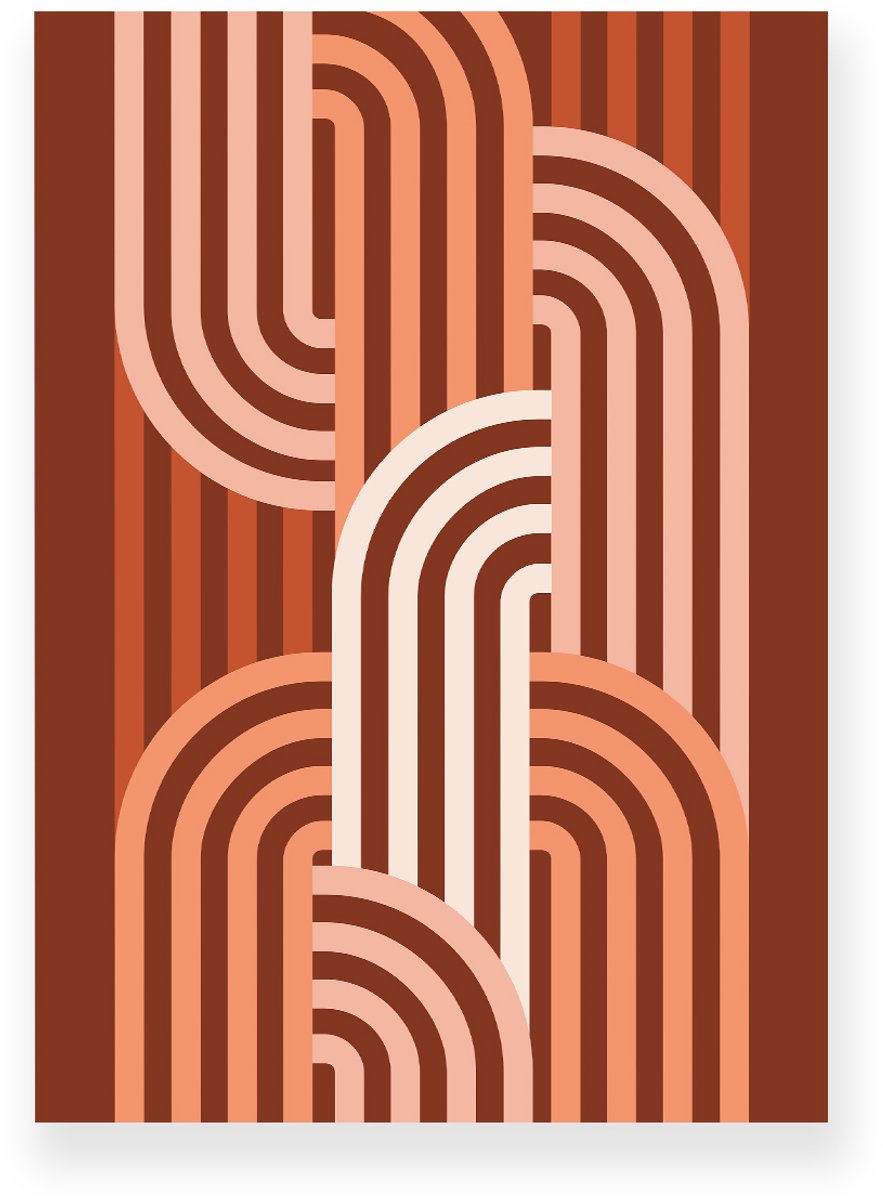 Yisual Aluminium plaat 30x40 cm - Poster - Halve Bogen - Patroon - Terracotta - Optische Illusie - Japandi - Muurdecoratie - Wanddecoratie