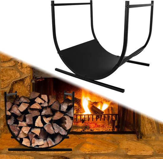 Outsunny Brandhoutrek, Twee Secties, Roestvrijstalen Frame, Tot 300 Kg 240 X 32 X 115 Cm Zwart~1ptgk7v5pm801
