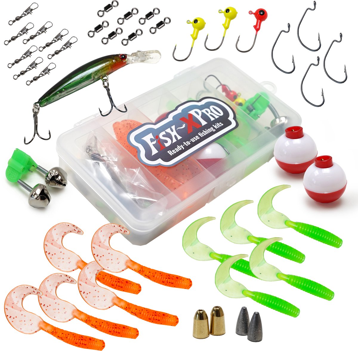 Fish-Xpro - Roofvis accessoires set 47-Delig - incl. opbergdoos - Kunstaas - Softbaits - Wartels - Visloodjes - Vishaken - Vis spullen - Tacklebox