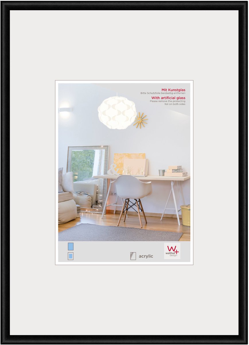 Walther New Lifestyle - Kunststof lijst - Fotoformaat20x30 cm - Kunstglas - Zwart