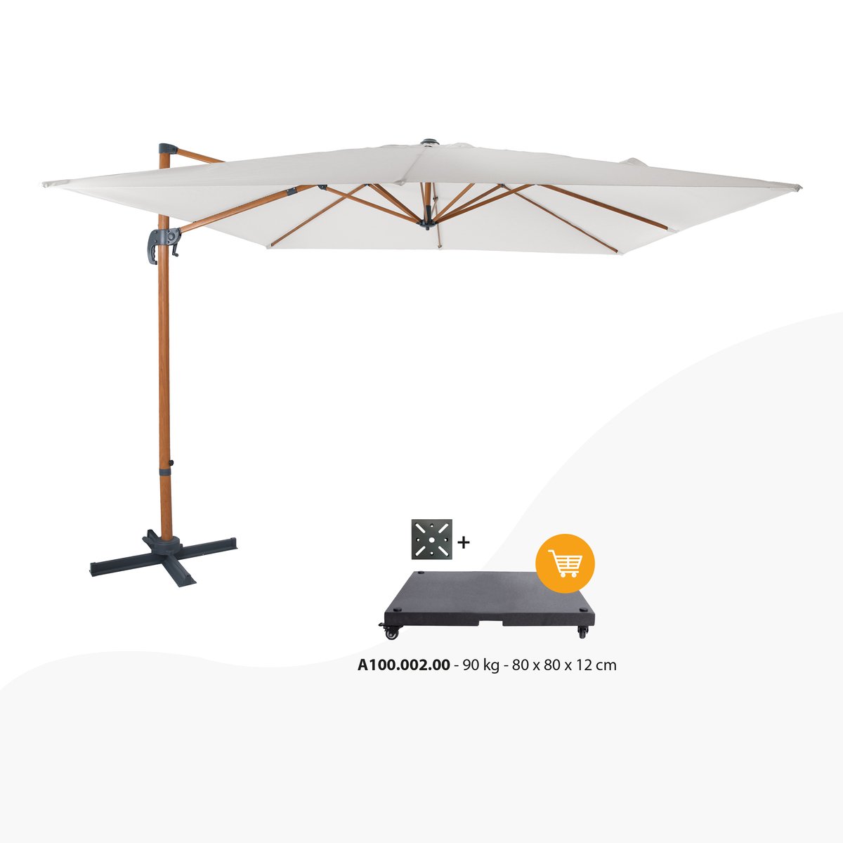 AXI Cyrus Premium Zweefparasol Ø 300cm Houtlook/beige incl. Hoes – Gepoedercoat aluminium frame met kruisvoet – 360° Draaibaar - Kantelbaar – UV werend doek – foto 7