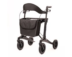 Homecare premium ultra lichtgewicht carbon rollator van 5,4 kg - Draaggewicht 150 kg - Met grote softwielen - Opvouwbaar - Inclusief luxe tas - Met parkeerrem en stevige rugleuning - Zwart