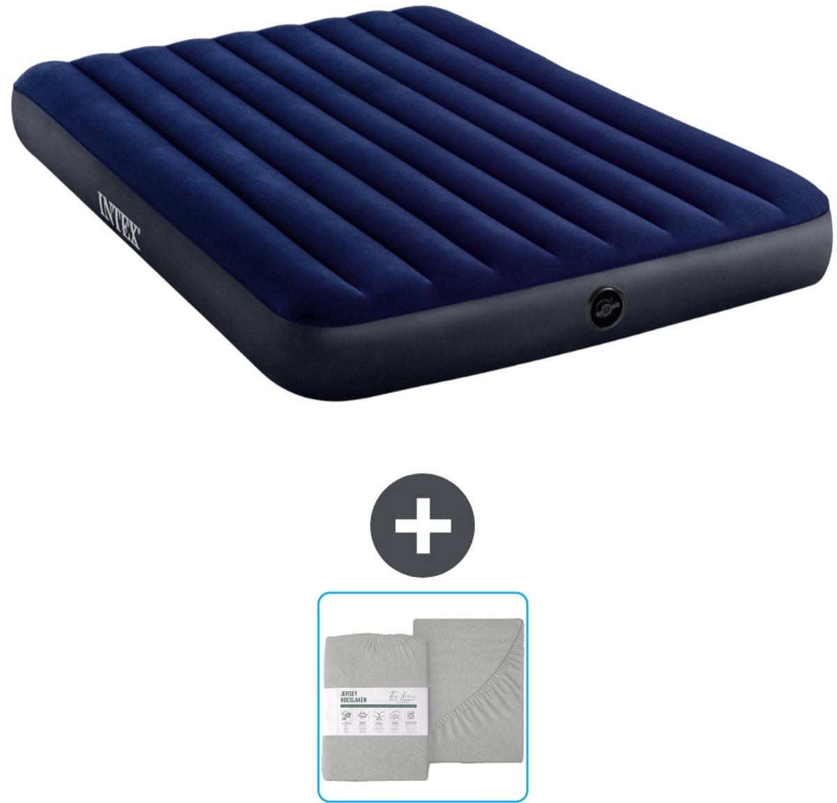 Intex Luchtbed - 2-Persoons - 152 x 203 x 25 cm cm - Blauw - Inclusief en Hoeslaken