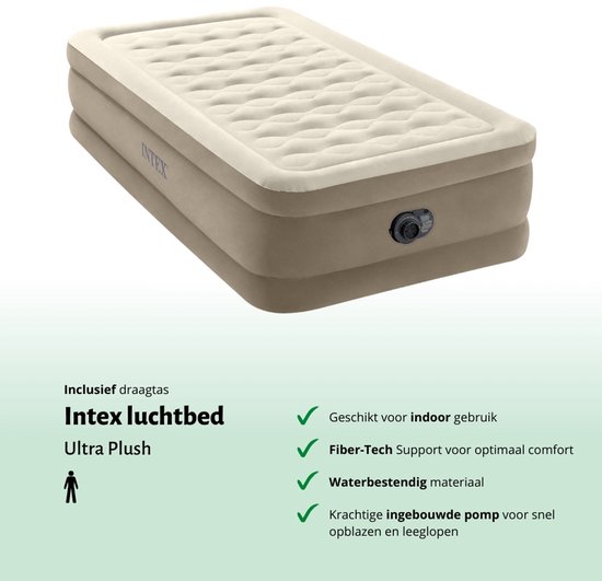 Intex Luchtbed - 1-Persoons - 99 x 191 x 46 cm - Beige - Inclusief pomp en Hoeslaken van Intex — afbeelding 3