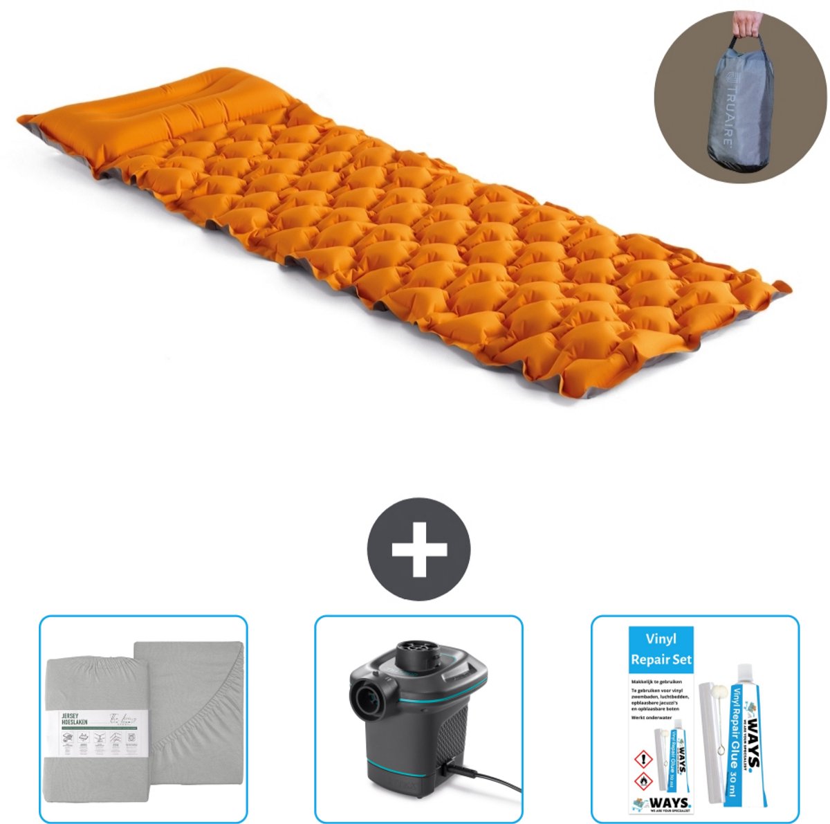 Intex Campingmat - 1-Persoons - 71 x 191 x 11 cm - Oranje - Inclusief Hoeslaken - Pomp en Reparatieset