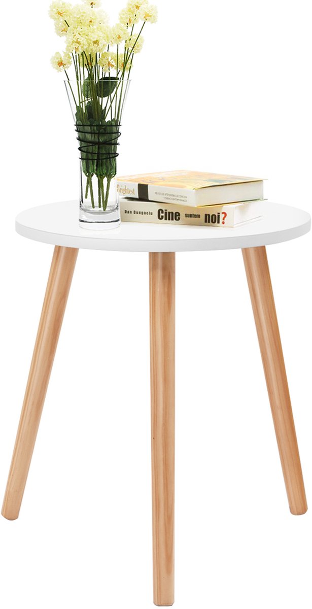 Costway Koffietafel bijzettafel eettafel keukentafel nachtkastje wit hout voor woonkamer, slaapkamer en balkon 40x40x48cm