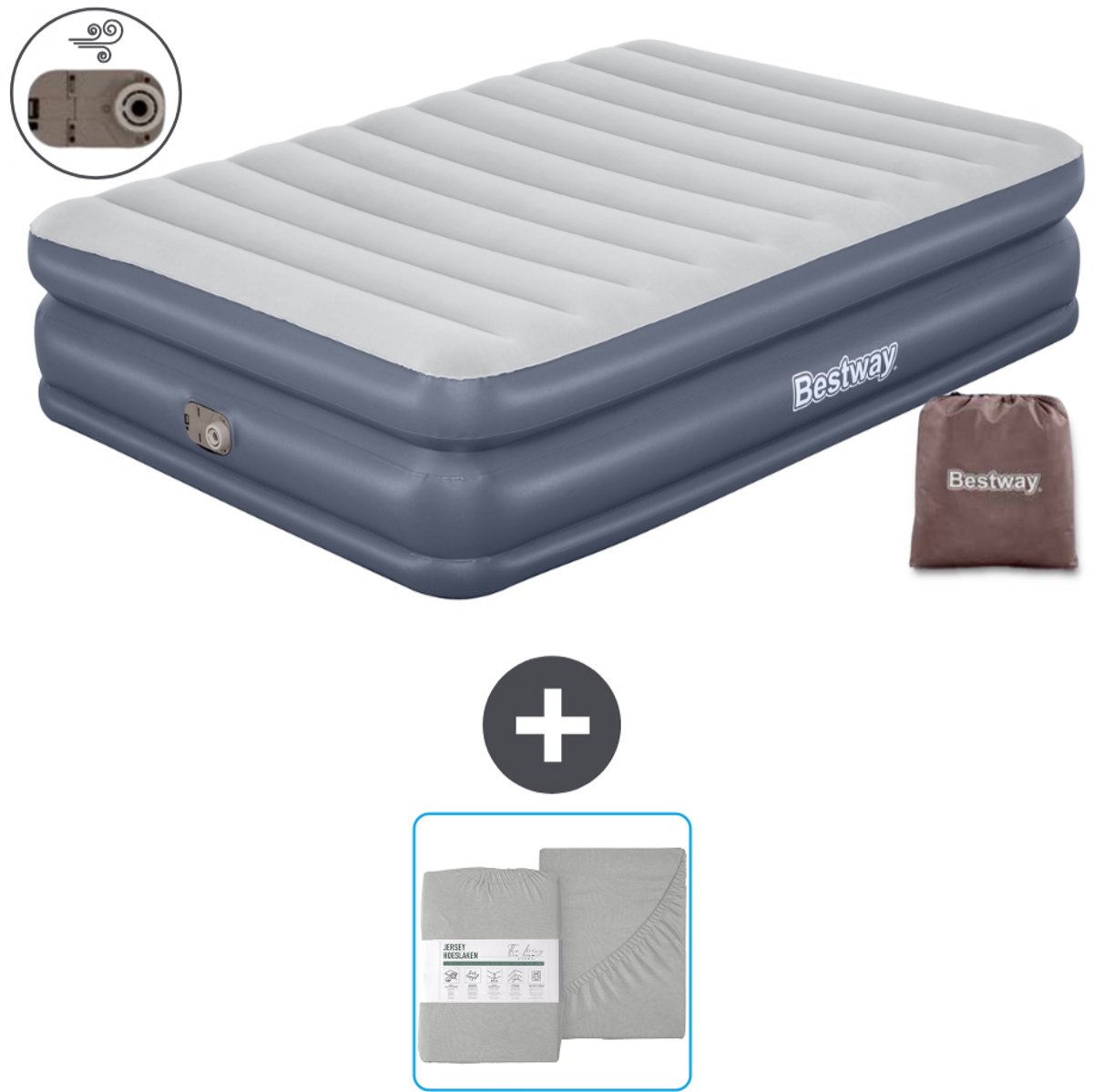Bestway luchtbed - 2-Persoons - 152 x 203 x 51 cm - Grijs - - Inclusief pomp en Hoeslaken