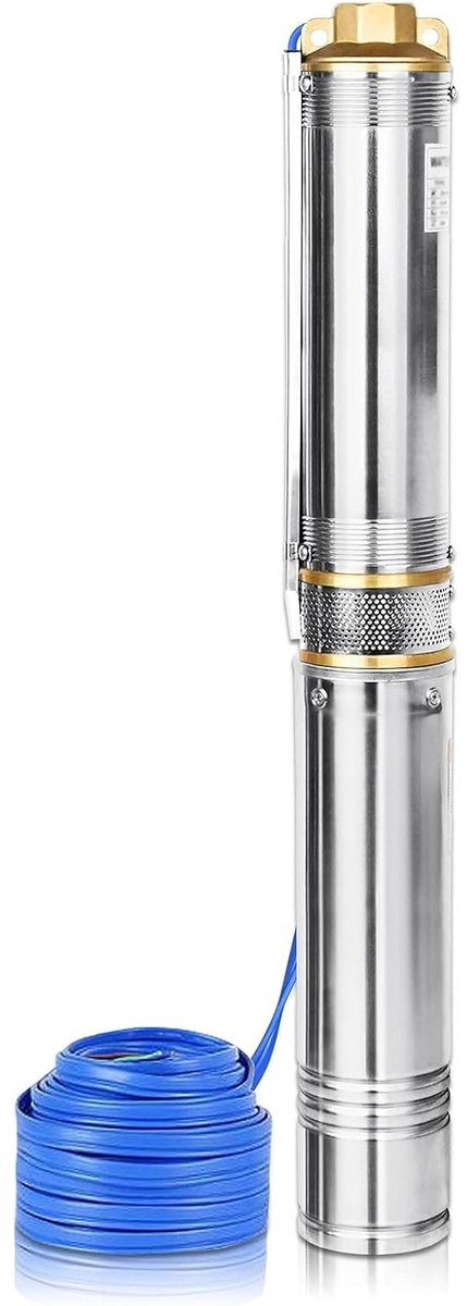 Aufun diepwaterpomp 370W met 4000L per uur debiet en 34 meter opvoerhoogte zandbestendige buispomp met vuilfilter 0.37kW 0.5hp
