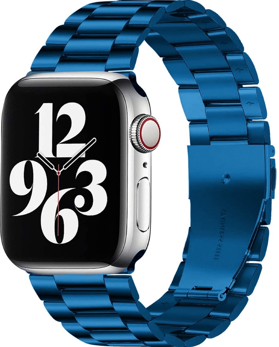 Mobigear Stalen Watch bandje geschikt voor Apple Watch Bandje Vouwsluiting | Mobigear Antwerp - 42/41/40/38 mm - Blauw