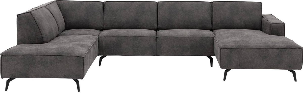 Goossens Hercules Hoekbank - Kunstleer - Grijs - 355 x 82 x 217 cm - Links