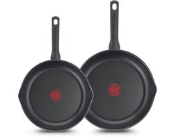 Tefal Day by Day Koekenpannenset - 24/28cm - Niet geschikt voor Inductie - Anti-aanbaklaag - Schenktuiten - Aluminium - Zwart
