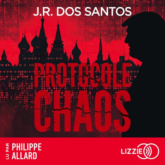 Couverture de livre avec des silhouettes rouges d'églises et le texte 'J.R. DOS SANTOS PROTOCOLE CHAOS'.
