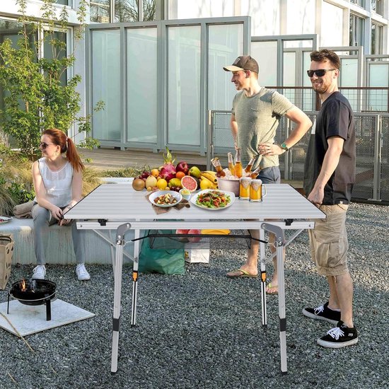 Aufun opvouwbare campingtafel, inklapbare tafel met aluminium frame, in hoogte verstelbaar, tuintafel en buffettafel, met draagtas, voor camping en balkon, 90 x 52 x 45 cm, zilver van Aufun — afbeelding 5