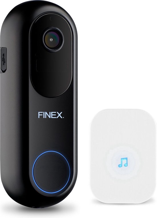 Finex™ Video Deurbel V2 - Inclusief Binnenbel - Vast stroom of Batterijen - WiFi - Dag en Nachtmodus - Zonder abonnement - T Ring - Video deurbel met Camera - Werkt als Eufy en Ring