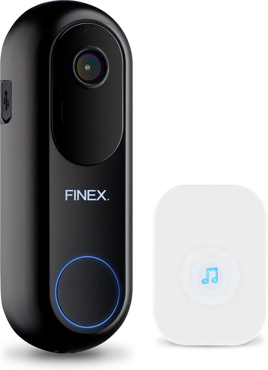 Finex™ Video Deurbel V2 - Inclusief Binnenbel - Vast stroom of Batterijen - WiFi - Dag en Nachtmodus - Zonder abonnement - T Ring - Video deurbel met Camera - Werkt als Eufy en Ring