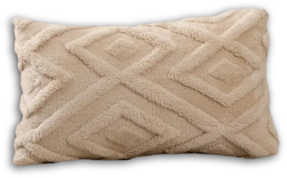Sierkussens 30x50 cm | Beige | Inclusief binnenkussen | Teddy, Pluche | Fluffy & Zacht | Langwerpig Decoratiekussen voor Bank & Woonkamer