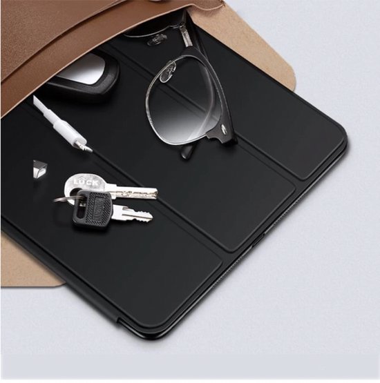 Apple iPad 8 10.2 2020, étui pour iPad 10.2 avec stylet, étui pour tablette pivotant, étui avec support magnétique, étui à rabat en cuir pour tablette Smart Cover Zwart - HiCHiCO