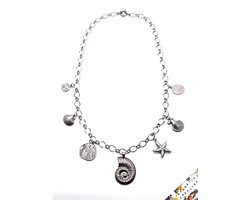 Jeannette-Creatief® - Bedelketting - Bedelketting met Schelpbedels Zilver RVS - RVS Jasseron - Jasseron Ketting - Zilveren Ketting - RVS Ketting - Ketting - Ketting met Schelpen - Statement Ketting - Boho Chic – Mermaidcore