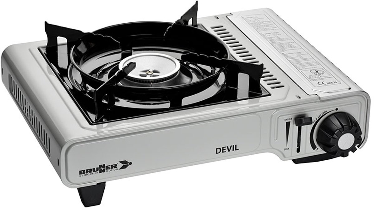 Brunner Cartridge Gasstel Enkel Devil - Krachtige brander - Lichtgewicht - Draagbaar - Roestvrij staal - Inclusief draagtas