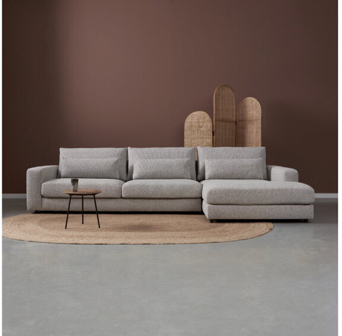 PEPP Interiors COMO hoekbank met rechte chaise longue rechts - stof Puente 09 lichtgrijs - 332x167x85 cm